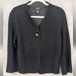 Clothes By Revue Size Large 55% Wool Sweater Cardigan Blouse In Black